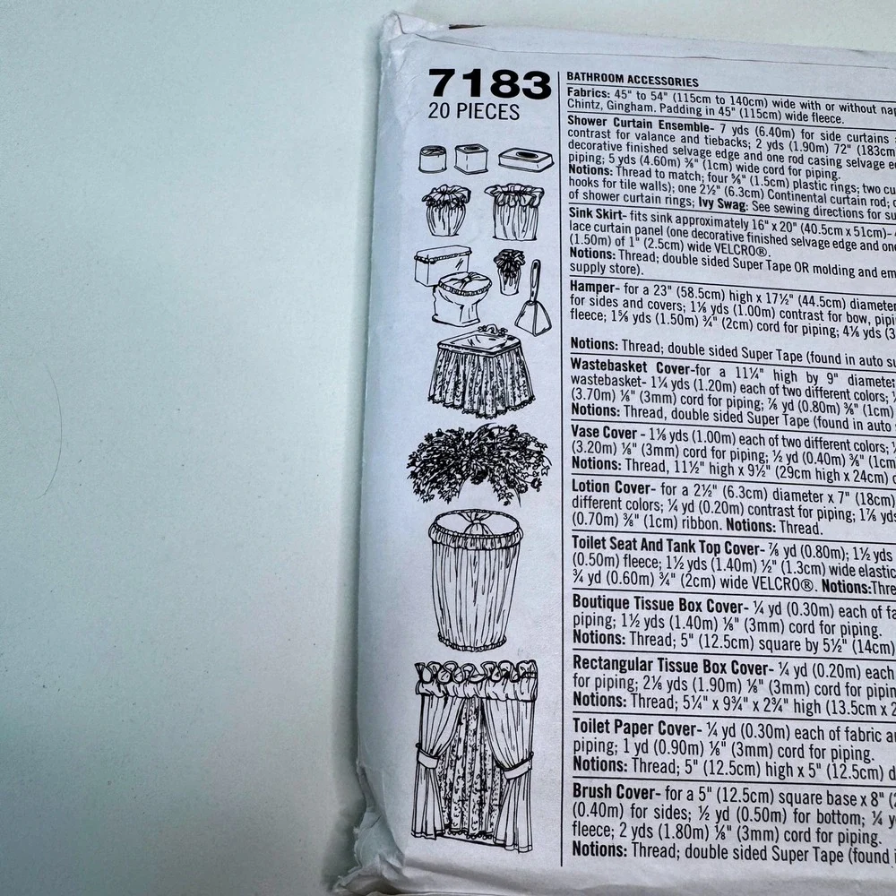 Simplicity 7183 Uncut Sewing Pattern Bathroom Decor Shower Curtain Sink Skirt